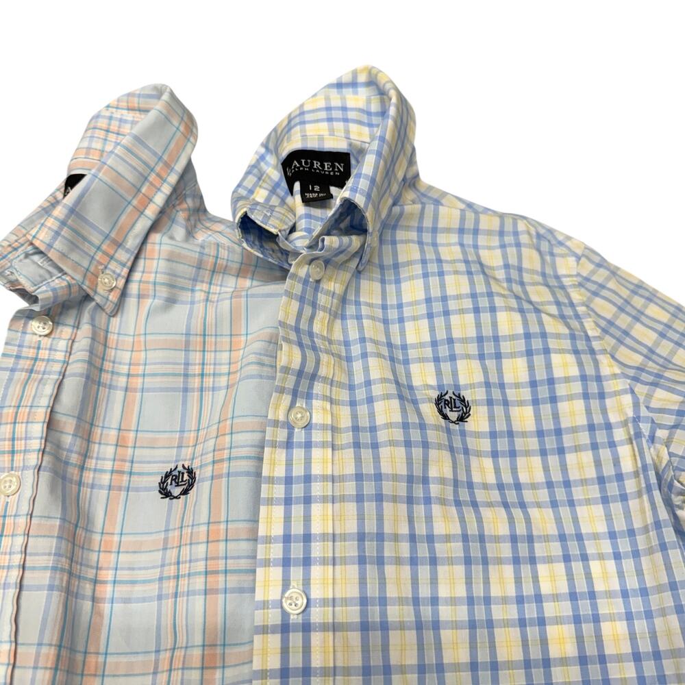 LOT of 2 Lauren Ralph Lauren Button Down Shirts Blue Plaid Coastal Boys 12